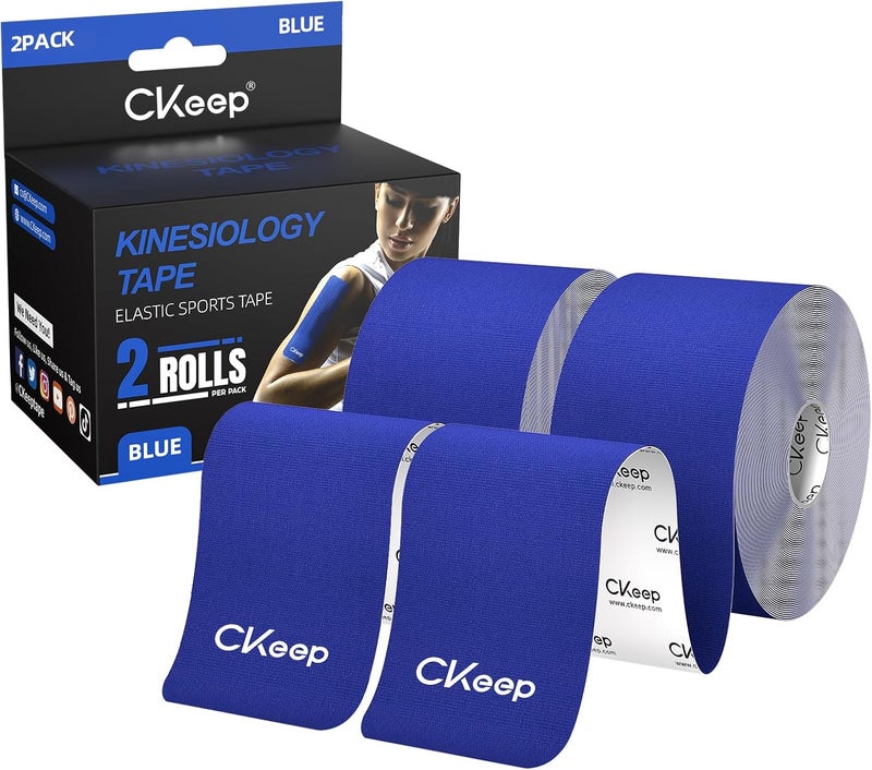 Ckeep Kinesiology Tape, Uncut 2 Rolls, Original Cotton Elastic Premium Athletic Tape,Latex Free Hypoallergenic, 2inch x 16ft, Blue - Image 1
